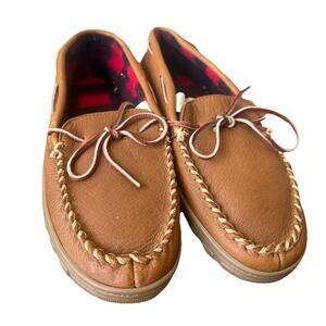 L.L.Bean Men's Handsewn Slippers, Flannel-Lined In Acorn Size 11 Leather